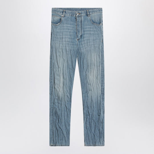 Light Blue Jeans With Crinkled Faded Effect