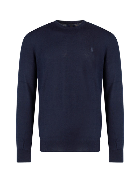 Wool Slim Fit Sweater With Logo Embroidery