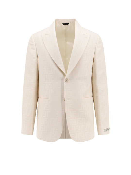 Cotton And Linen Blazer With Ff Motif