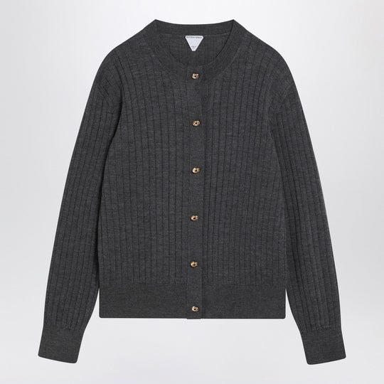 Grey Ribbed Wool Cardigan