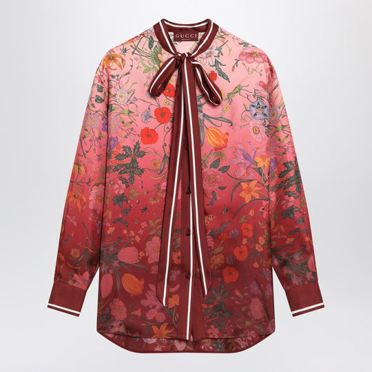 Shirt With Bow And Floral Print In Silk