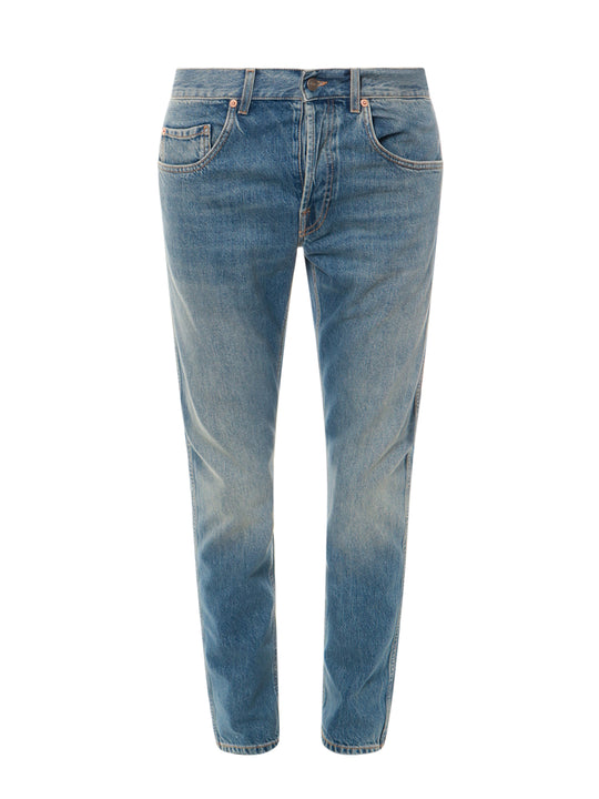 Cotton Jeans With Back Logo Patch
