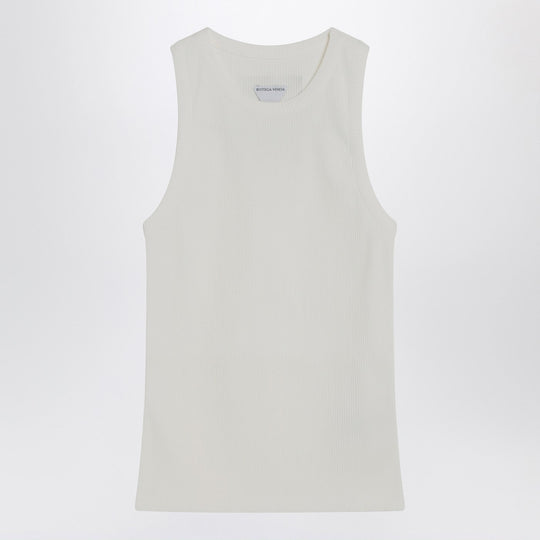 Ivory Ribbed Tank Top In Cotton Blend