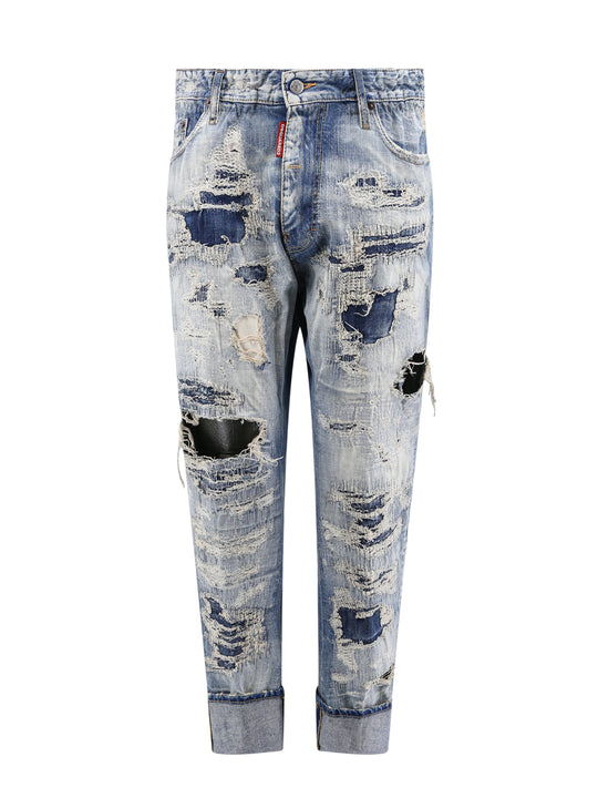 Cotton Jeans With Ripped Effect
