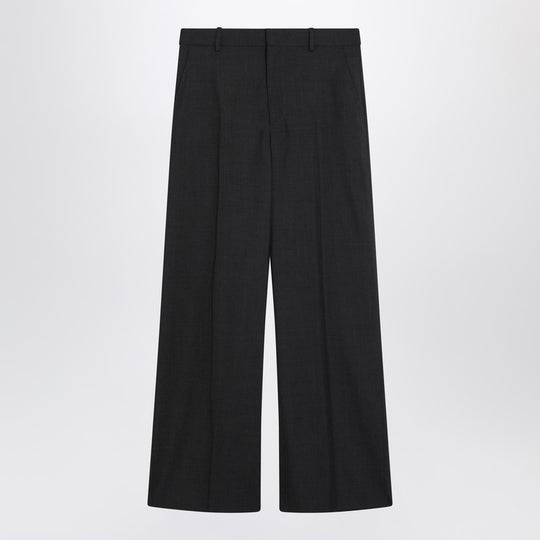 Wide-Leg Grey Wool Trousers