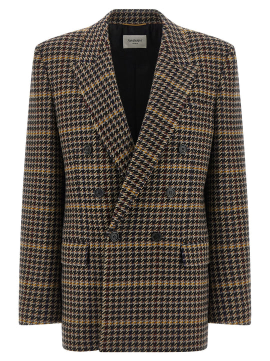 Double-Breasted Houndstooth Blazer Blazers Multicolor