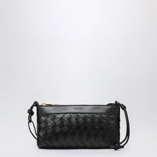 Double Patch Black Leather And Intrecciato Bag