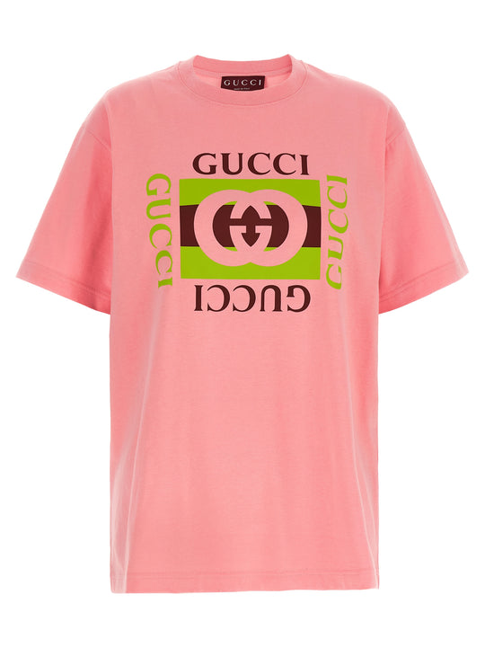 Gucci Incrocio Gg E Web T-Shirt Pink