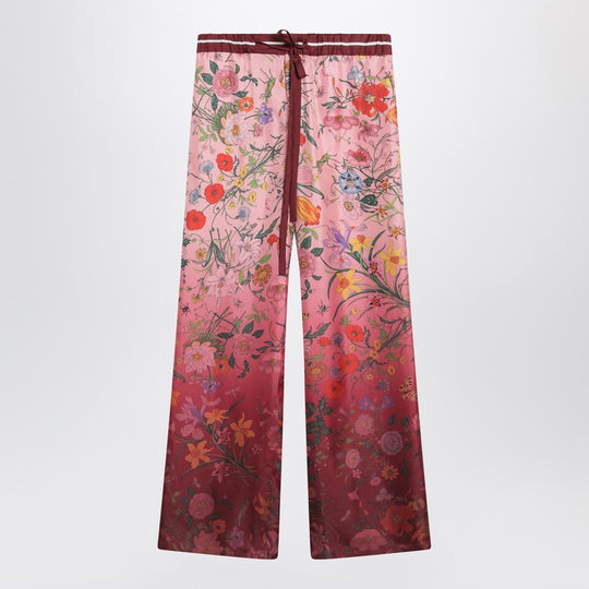 Floral-Print Silk Trousers