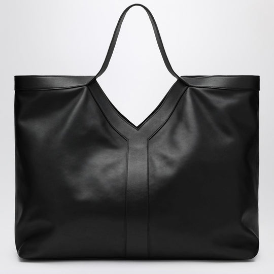 Maxi Y Tote Bag Black Pebbled Leather