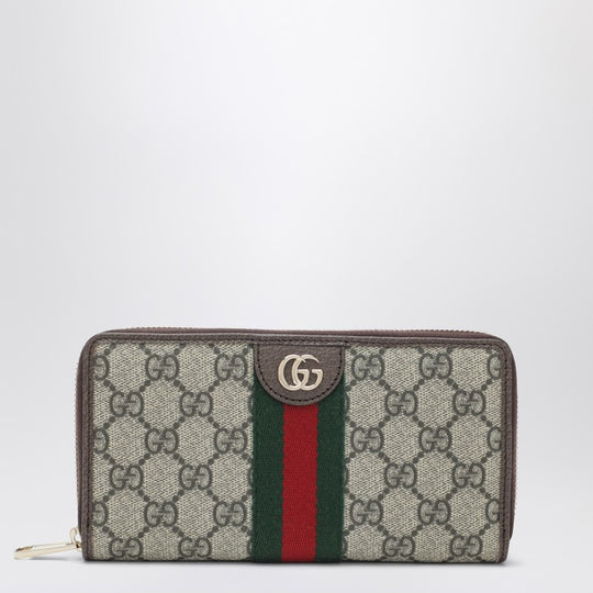 Ophidia Zip-Around Wallet In Beige And Brown Gg Supreme Canvas