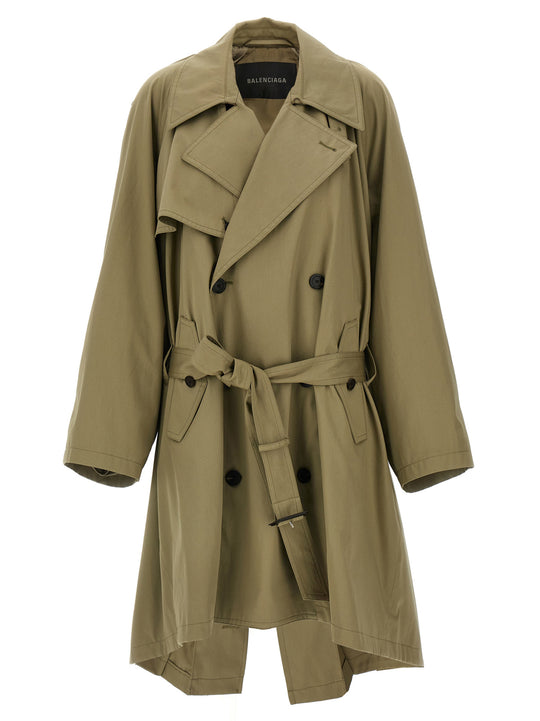Draped Neck Coats And Trench Coats Beige