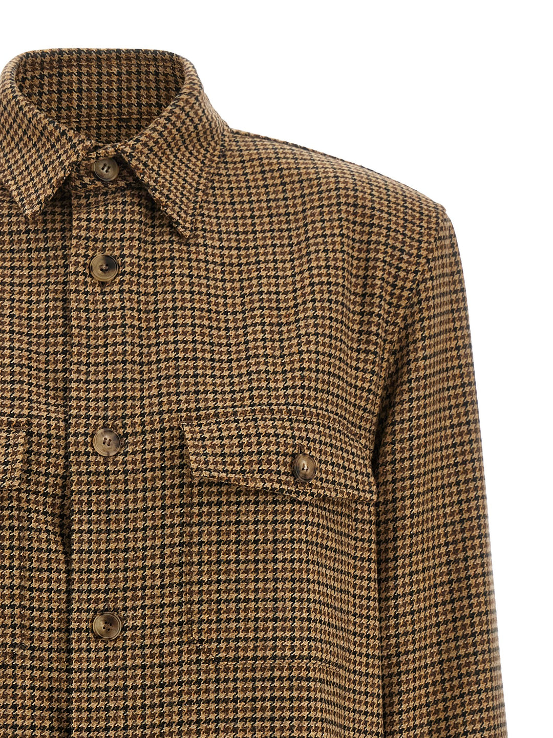 Saint Laurent Houndstooth Overshirt Shirt and Blouse - Brown | 860fbc545b90d8d8f3f36dc14728138d848fe4e9