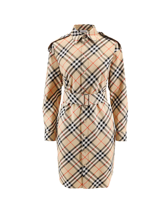 Cotton Chemisier Dress With Burberry Check Motif