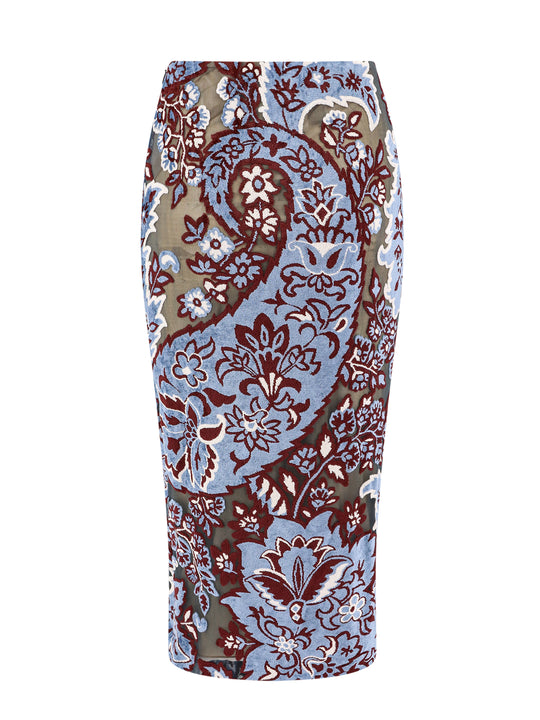 Stretch Viscose Midi Skirt With Iconic Motif