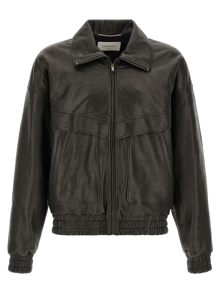 Saint Laurent Bubble Leather Jacket Puffer Jackets - Black | a84b9eb2dc40b9de4c3329b8d9a9c0dcbd1777e4
