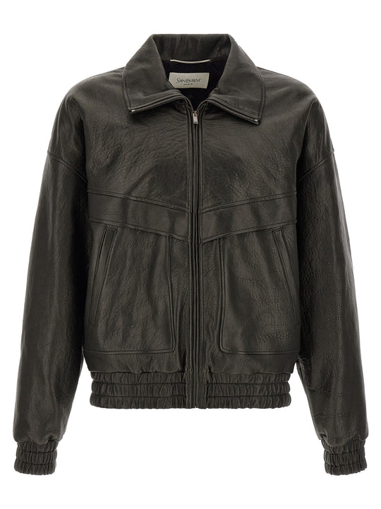 Bubble Leather Jacket Puffer Jackets Black