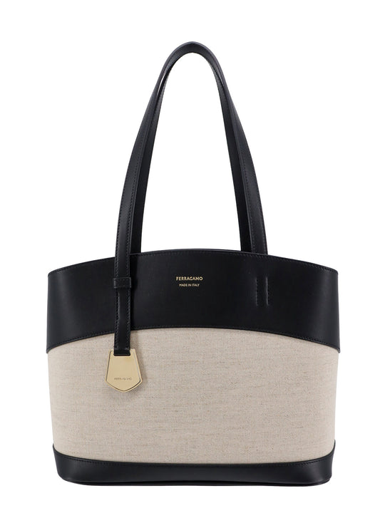 Leather And Canvas Shoulder Bag With Logo Print