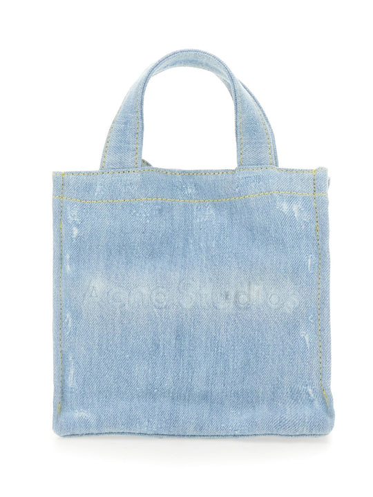 Mini Denim Shopper Bag With Logo