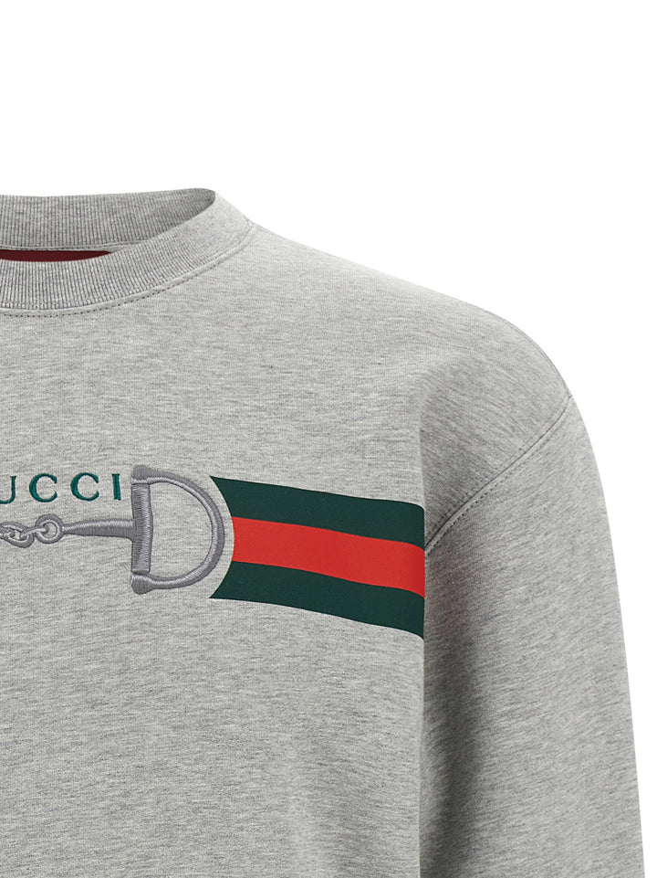 Gucci Web Ribbon And Horsebit Sweatshirt - Gray | fbad00f18a2c338206433104363d4dca4b3beb91