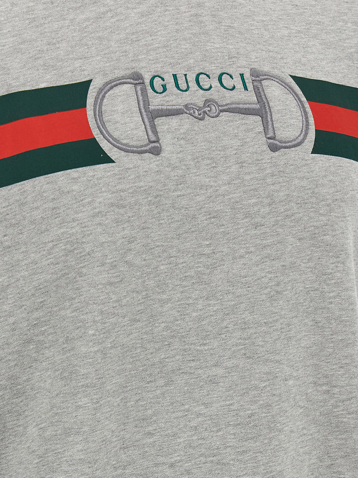 Gucci Web Ribbon And Horsebit Sweatshirt - Gray | 18cce8b778a861882f01ba1fc8598e1015702c8b
