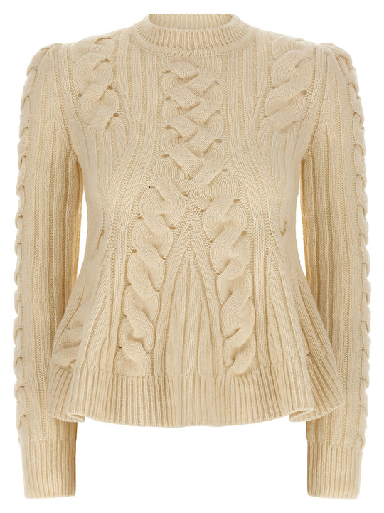 Peplum Cable Sweaters And Cardigans Beige