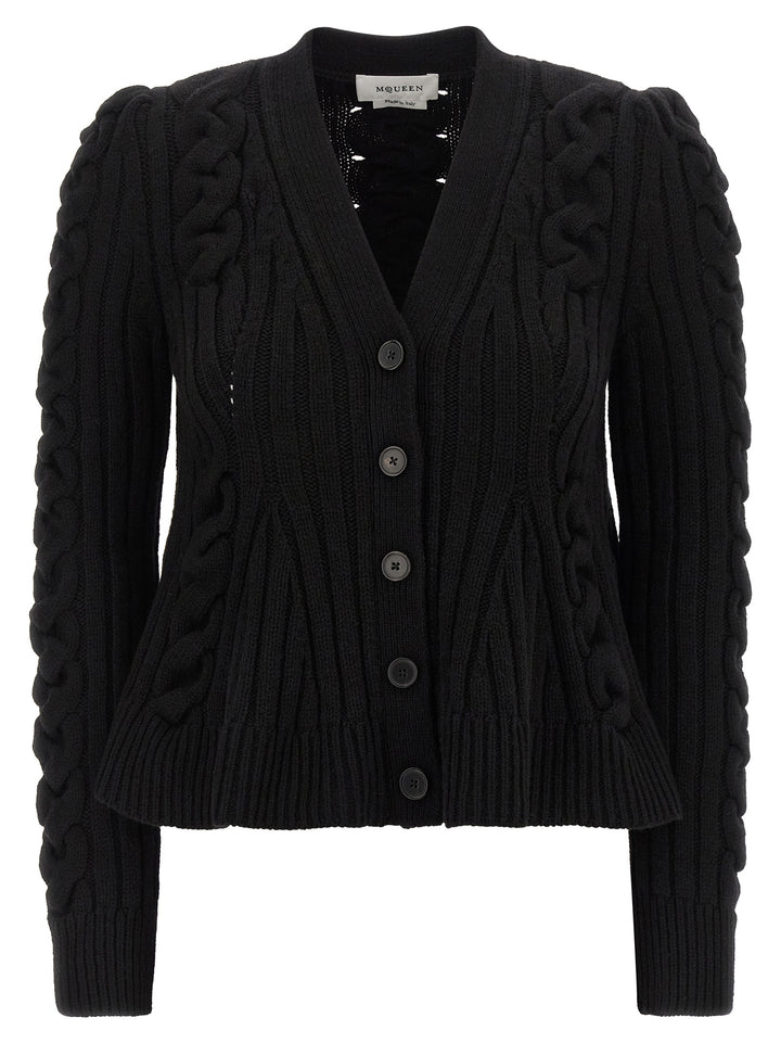 Mcqueen Braided Wool Cardigan Sweaters and Cardigans - Black | d453336eb34cf3a207a5382edf64ad7c0e72801e