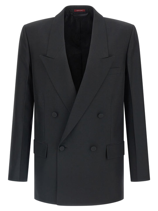 Double-Breasted Technical Panama Blazer Black