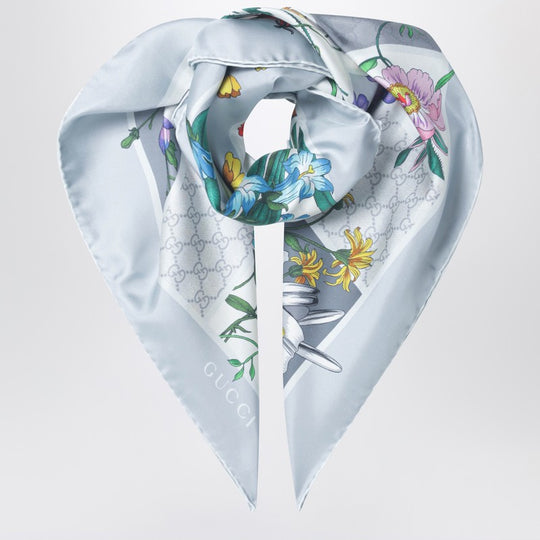 Silk Twill Scarf With Flora Print