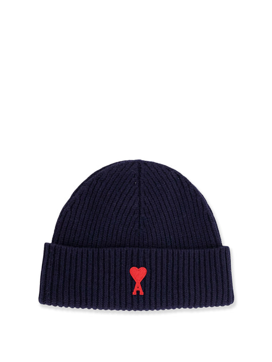 Ribbed Virgin Wool Hat With Frontal Embroidery