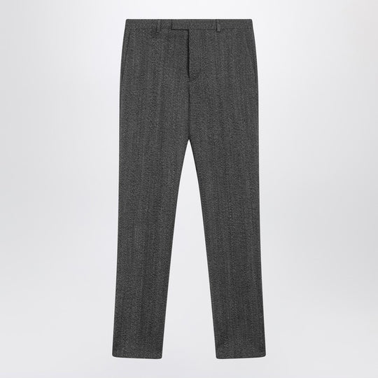 White/Black Mouliné Fabric Trousers