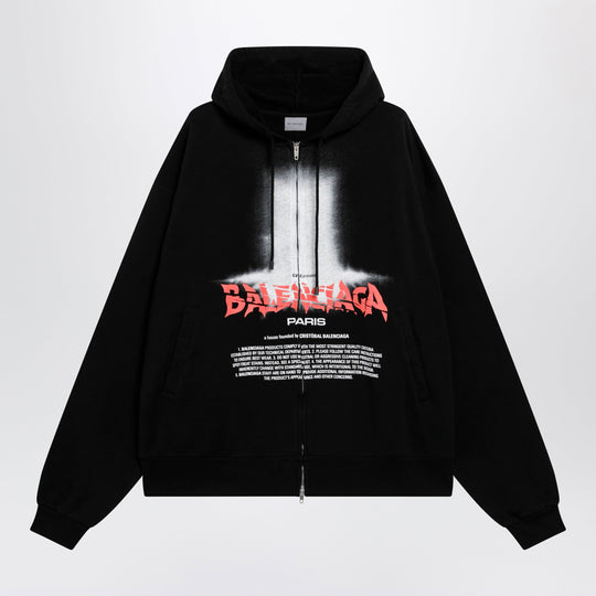 Oversized Zip Hoodie In Black Cotton