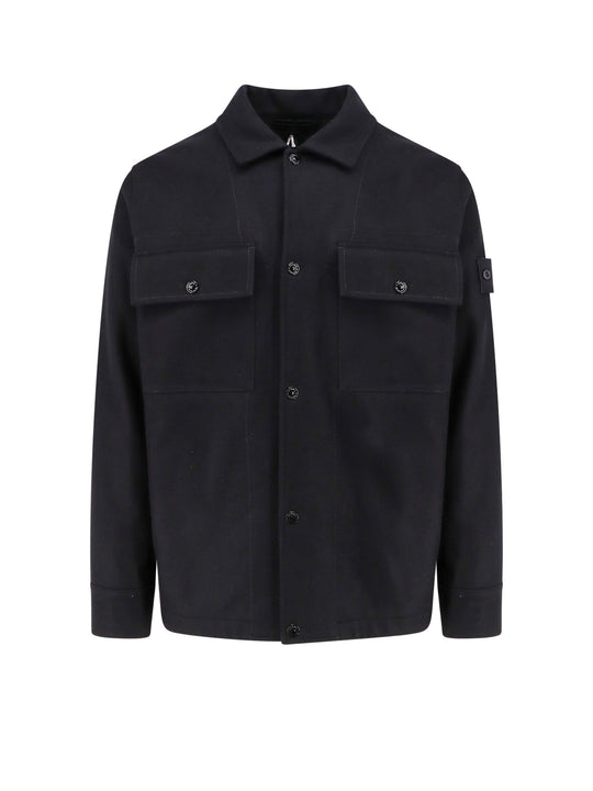 Virgin Wool Blend Jacket With Embroidered Logo Patch