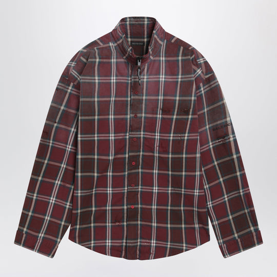 Burgundy Plaid Cotton-Blend Flannel Zip Shirt