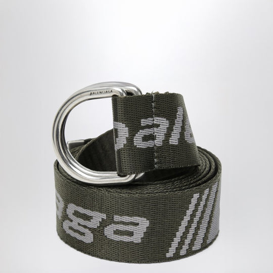 Khaki Green D-Ring Belt With Loop Sports Icon Motif