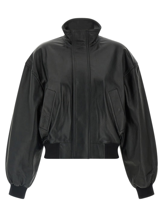 Leather Blouson Puffer Jackets Black