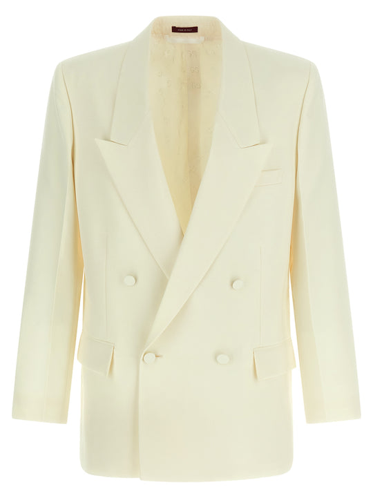 Double-Breasted Technical Panama Blazer White