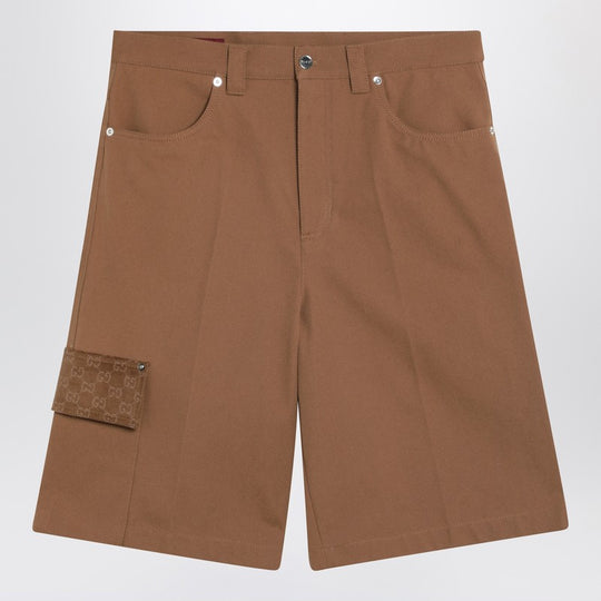 Camel Cargo Bermuda Shorts With Gg Details