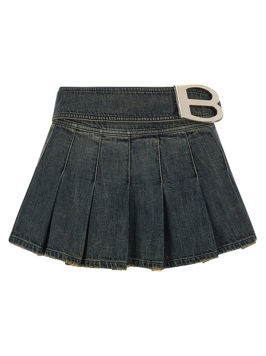 Buckle Pleated Skirts Blue