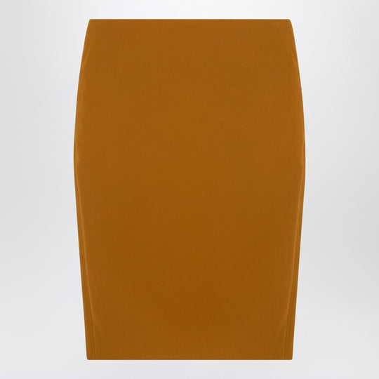 Ochre Yellow Satin Pencil Skirt