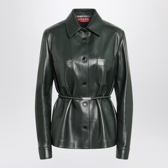 Emerald Green Belted Leather Jacket