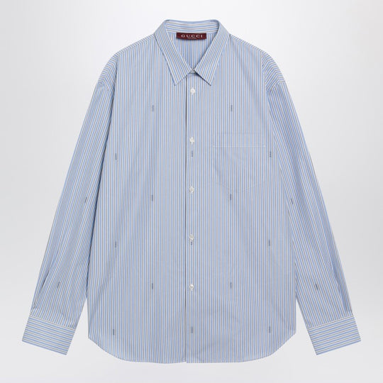 Light Blue Striped Cotton Poplin Shirt