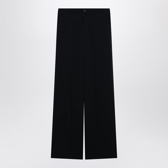 Blue Jacquard Silk-Blend Trousers