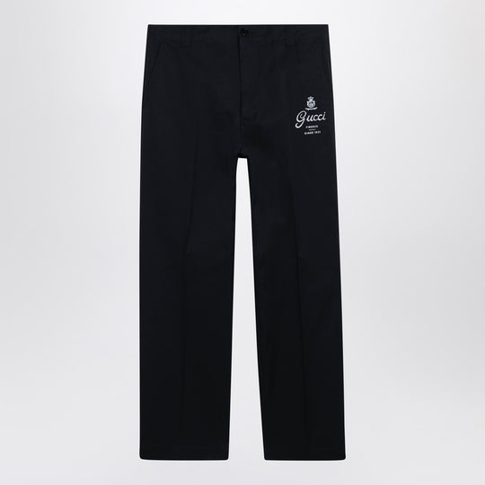 Blue Cotton Trousers With Logo Print