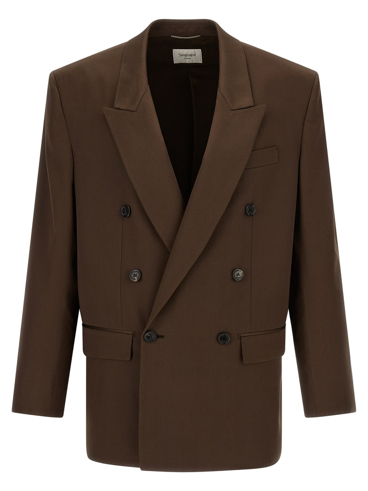 Saint Laurent Satin Blazer - Brown | 87ce7abc0dd2bec13a7e876e46429523201b0337