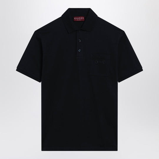 Midnight Blue Stretch Cotton Piqué Polo Shirt