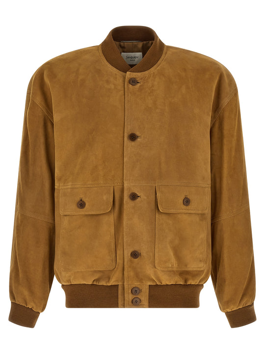 Suede Bomber Jacket Puffer Jackets Brown
