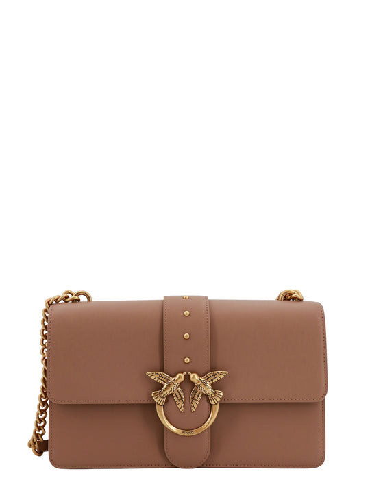 Leather Shoulder Bag With Love Birds Buckle