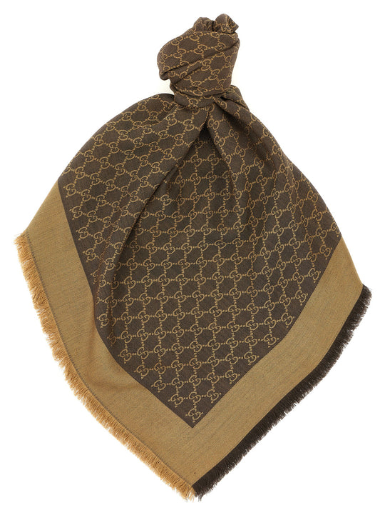 Wool And Silk Shawl Gg Scarves And Foulards Brown