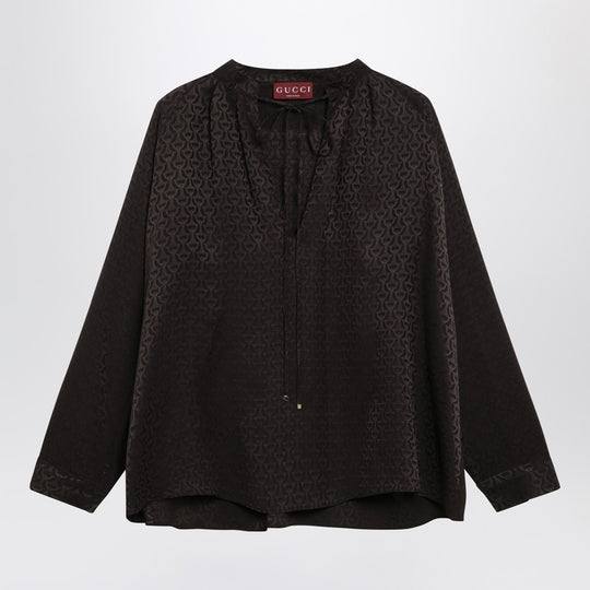 Brown Jacquard Silk Shirt With Clamps